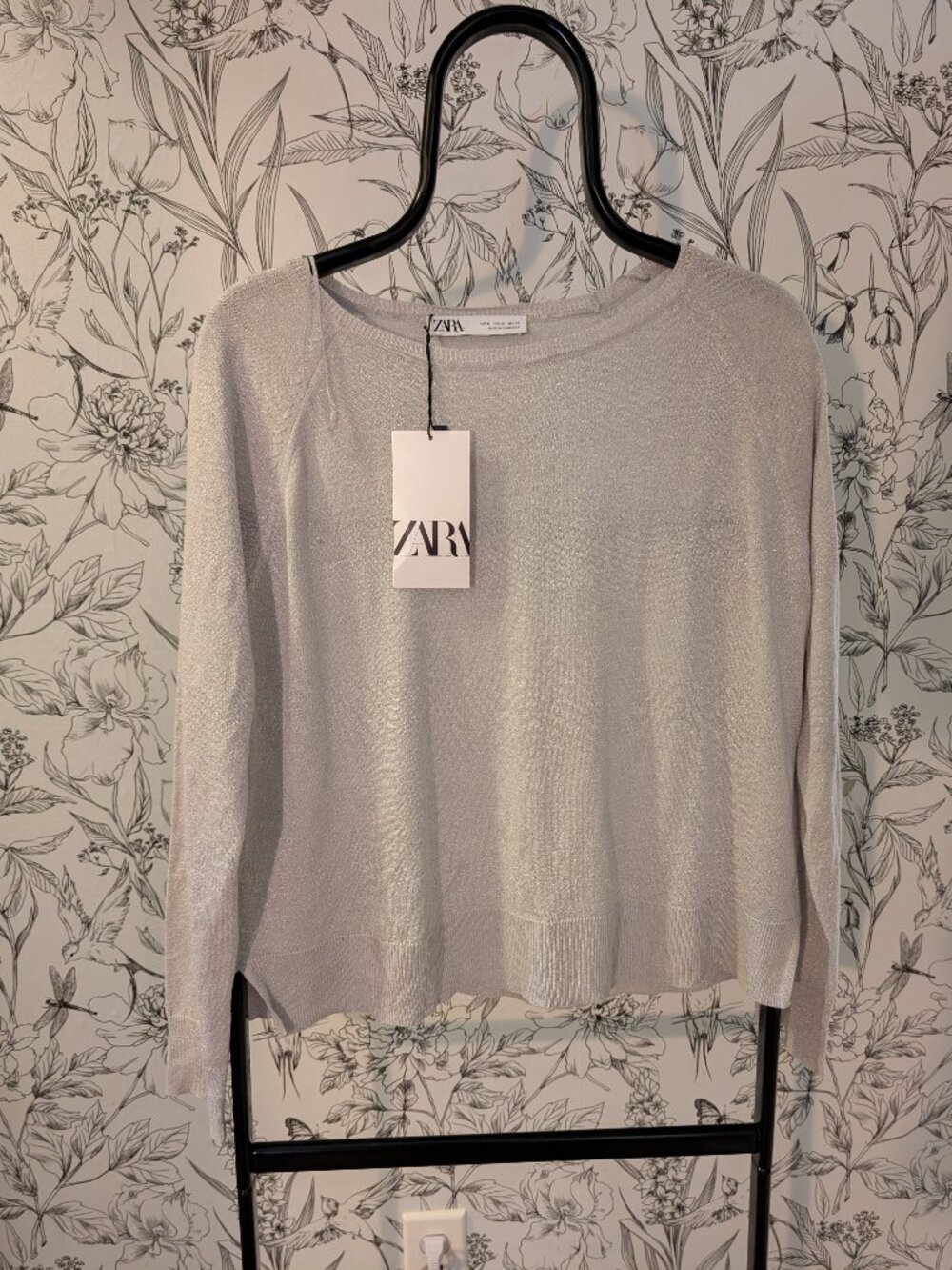 Zara Metallic Shimmer Lightweight Sweater NWT Size Medium Silver